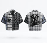 A Cropped Multi plaid Jiggy Button Up